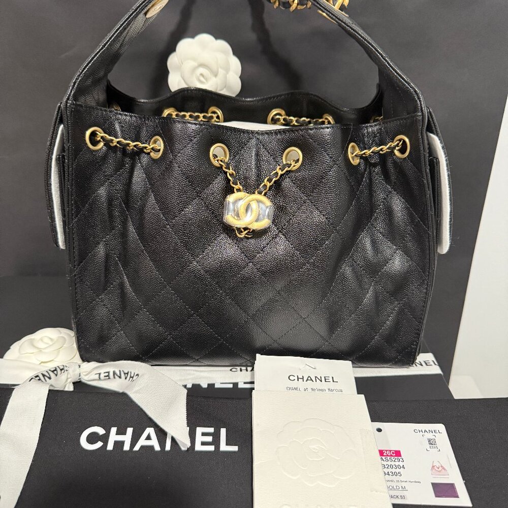 26C CHANEL 25 BLACK CAVIAR GHW BRAND NEW FULL SET REDACTED RECEIPT NJ BASED